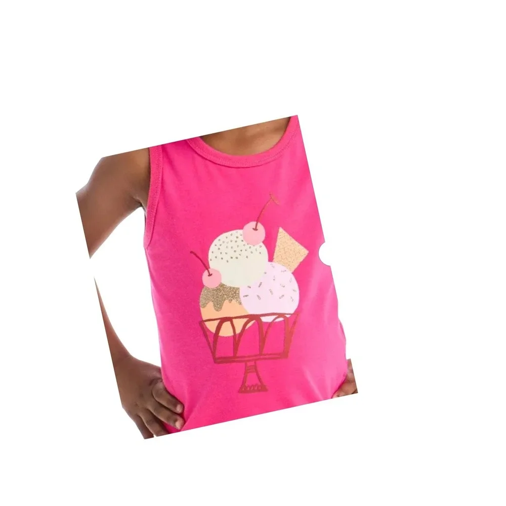 Cat & Jack Girls Pink Ice Cream Sundae Graphic Tank‎ Top Sleeveless Shirt 5T NEW